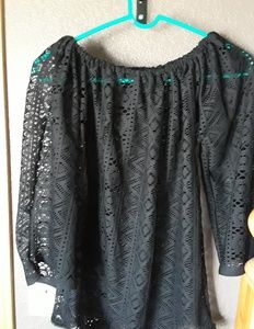 Sheer off shoukder black blouse